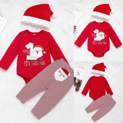 £8.19 • Buy Baby Boy My First Christmas Outfit Suit Hat Romper Pants Set Santa Claus Clothes