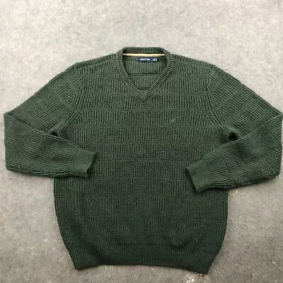 Nautica Sweater Mens XL Green Knit Pullover V Neck Thick Pullover • $24.95