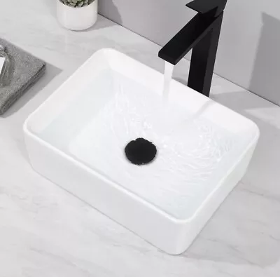 16”x12” Rectangle Vessel Bathroom Ceramic Sink W/ Matte Black Pop Up Drain • $49.50