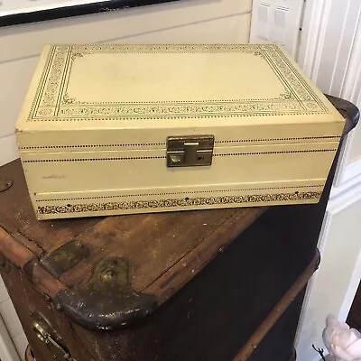 VTG Mele Jewelry Box 3 Tier Cream White And Gold Chest Automatic Drawer. • $45