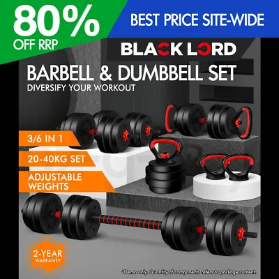 BLACK LORD 20kg 40kg Dumbbell Set Adjustable Barbell Kettlebell Home Gym Fitness • $159.95