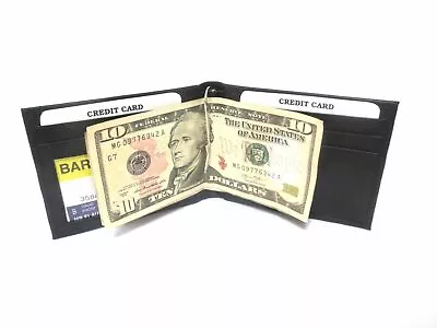 Bifold Money Clip Wallet ID Credit Card Money Holder Black Genuine Leather  Men. • $11.99