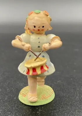 Antique Italian ? German Wood GIRL ANGEL Band Instrument DRUM Miniature See Pics • $29.99