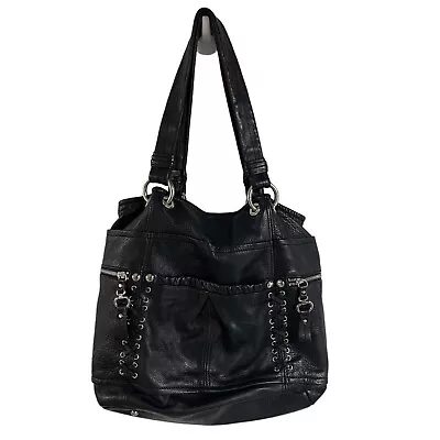 B. Makowsky Leather Shoulder Bag Zip & Braid Details Black • $39.95