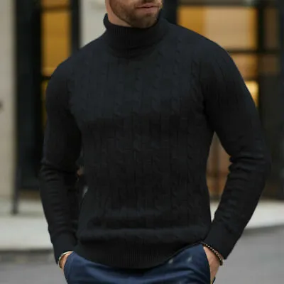 Men Slim Jumper Casual Top Winter Warm Solid Knitted Turtleneck Pullover Sweater • $26.18