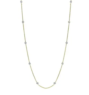 $23.26 • Buy Bezet Bezel CZ By The Yard Cable Chain Necklace 14K Yellow Gold-Plated Silver