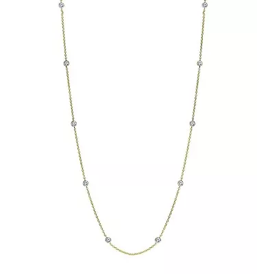 $23.26 • Buy Bezet Bezel CZ By The Yard Cable Chain Necklace 14K Yellow Gold-Plated Silver