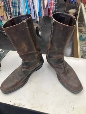 Vintage Frye Brown Leather Harness Motorcycle Full Side Zipper Boots 12 D USA • $84.50