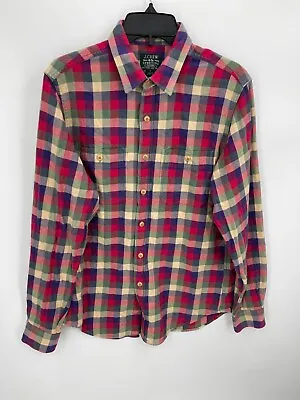 J Crew Sporting Goods Shirt Mens Small Red Blue Tan Plaid Long Sleeve Button Up • $12.96