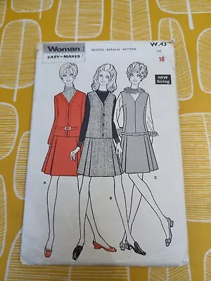 Vintage 1970s Woman Magazine Pinafore Dress Sewing Pattern W43 Size 16 Uncut • £2.99