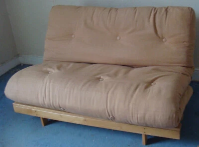 £100 • Buy FUTON Company Double Sofa Bed Pine Frame With Beige Cover