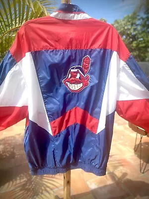 Vintage 90s Starter Cleveland Indians MLB Windbreaker Jacket Adult XL OW-0048 • $52.99
