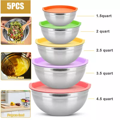 Stainless Steel Mixing Bowls 5 Piece Bowl Set With Lids For For Prep Baking • $25.63