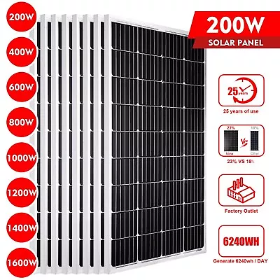 200W 12V Mono Solar Panel Kit Charging Off-Grid Battery Power RV Home Boat Watt • $138.88