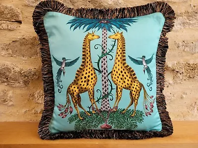 £32.50 • Buy Emma Shipley Creatura Giraffe Turquoise & Velvet Fabric Cushion Cover Fringe Sq