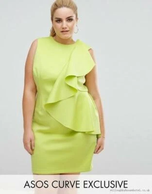 $15 • Buy NEW! ASOS CURVE Gorgeous Neon Scuba Frill Dress UK 20 Cocktail Club Party (18?)
