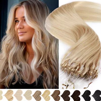 Micro Ring Loop Beads Tip Link Hair Extensions Real Remy Human Hair Straight USA • $48.15