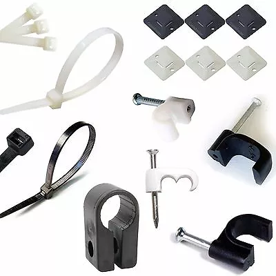 Various Sizes/Lengths Cable Ties / Clips / Cleats Black & White Fixings • £9.99