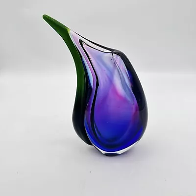 Vintage 60's Murano Sommerso Flavio Poli Blue Purple Fish Tail Art Glass Vase 9” • $92
