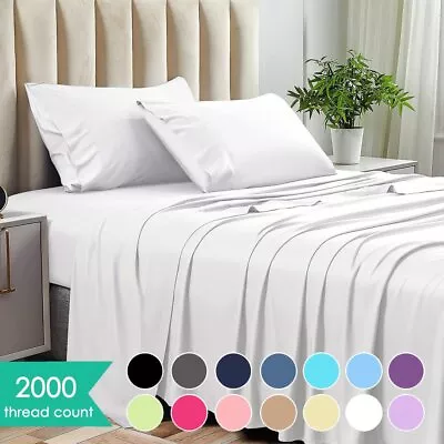 $4.99 • Buy Smooth 2000TC Luxurious SOFT Queen King Double Size Bed Sheet Set Fitted Sheet
