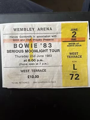 £25 • Buy David Bowie ‘ Serious Moonlight' Tour Ticket Wembley Arena 2 June 1983