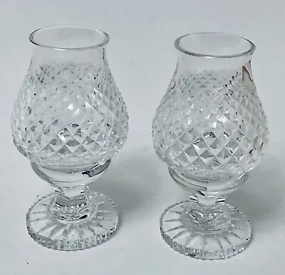 Pair Waterford Crystal Alana Hurricane Votive Candle Lamp Globe Fairy Lights • $82