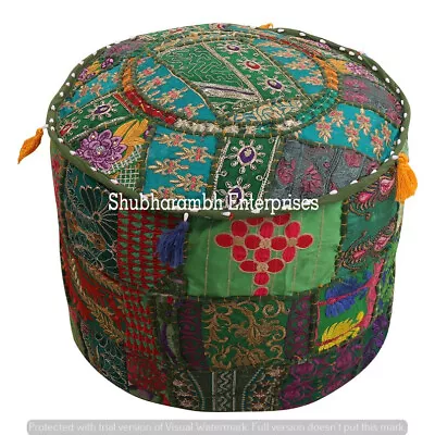 18  Ottoman Cover Pouf Indian Patchwork Handmade Footstool Vintage Round Hippie  • $35.99
