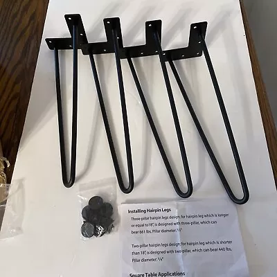 14” Metal Hairpin Legs Satin Black 3/8” Solid Iron Set Of 4 • $27.45