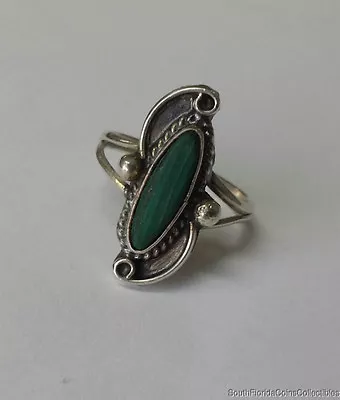 Estate Cute Malachite .925 Sterling Silver Ring • $34.95