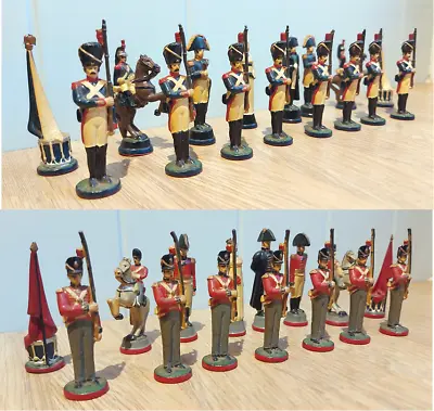 Vintage Hand Paint Metal Soldiers Waterloo Chess Set • £87.50