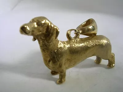 Dachshund  Dog Pendant In Yellow Gold Tone Brass With Hair Like Finish  • $24.95