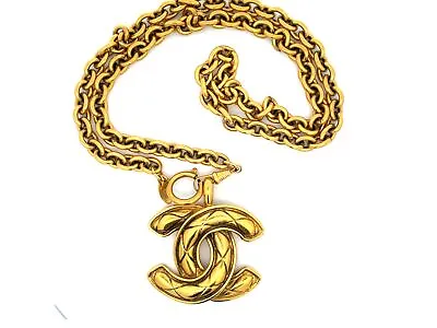 CHANEL Vintage Quilted CC Pendant And Chain • $3057.94
