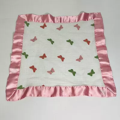 Aden Anais Muslin Lovey Small Square Baby Blanket Butterflies Pink Satin Trim • $19.95