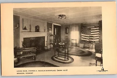 Sepia Postcard Living Room Birthplace Of Stephen A Douglas Born 1813 Brandon VT • $19.50