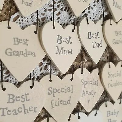 £1.74 • Buy FAMILY MINI WOODEN GIFT TAG 3cm Small Heart Plaque Sign Mum/Dad/Sister/Daughter