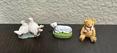 Lot (3) Miniature Mini Painted Ceramic Animal Figure Figurine Birds Bear Lamb • $18