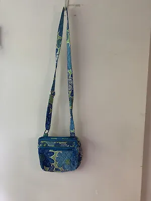 Vera Bradley Doodle Daisy Green Blue Flower￼ Double Zip Hipster Crossbody Bag EC • $9.99