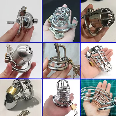 All Types Chastity Cage Belt Metal Steel Lockable Rings Bondage Device For Male • £6.98