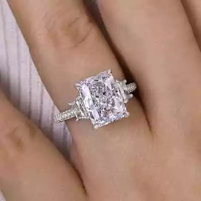 5.00Ct Radiant Cut Moissanite 3 Stone Engagement Ring 14k White Gold Plated • $161.49