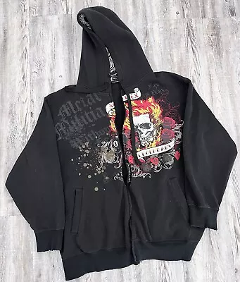 Avirex Zip Up Hoodie  Jacket Mens Large Black Skull Y2K Grunge Metal Affliction • $75