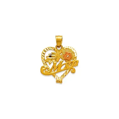 Heart Mom Pendant Charm Solid 14K Two Tone Real Gold Mother's Day Gift • $96