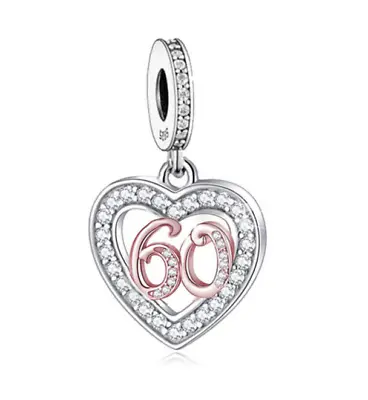 Genuine Sterling Silver 925 60th 60 Sixty Birthday Anniversary Dangle Charm • £14.99