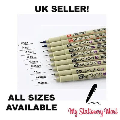 SAKURA PIGMA MICRON FINELINER ALL SIZES PIGMENT INK PEN! 01 005 Fine Liner • £2.49