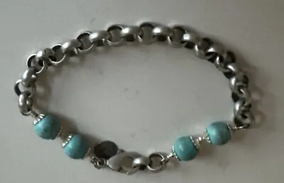 Marie Chavez Oxidized Silver Chunky Link & Turquoise Bead Bracelet Signed • $25
