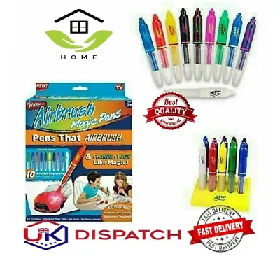 10 X New Airbrush Blow Pen Magic- Color Changing Pens For Kids Marker • £11.99