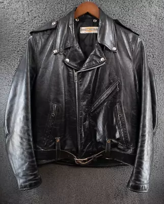 1960s Vintage HARLEY DAVIDSON Leather Jacket Size 42 Black Motorcycle • $199.99