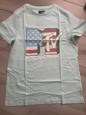 MTV Music Television Logo Ladies T Shirt Small NEW USA Flag Logo • £4.89