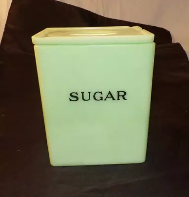 VTG JEANNETTE JADEITE GREEN SQUARE SUGAR CANISTER With FLORAL LID 5-3/4  • $150