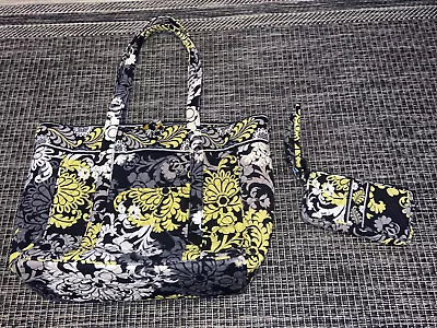 Vera Bradley Baroque  Tote Shoulder Laptop Bag Purse Lime Green Black And Wallet • $24.99