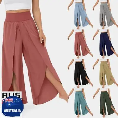 $29.49 • Buy Plus Size Womens Wide Leg Split Yoga Pants Ladies Summer Loose Palazzo Trousers